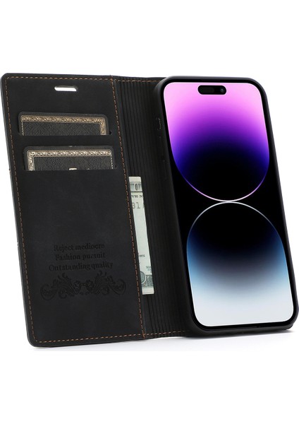iPhone15 Pro Cüzdan Stand Telefon Kılıfı Pu Derisi+Tpu Telefon Kapak Black (Yurt Dışından)