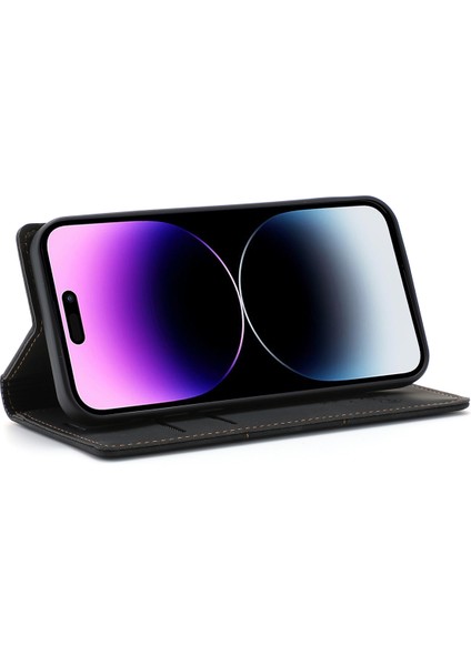 iPhone15 Pro Cüzdan Stand Telefon Kılıfı Pu Derisi+Tpu Telefon Kapak Black (Yurt Dışından)