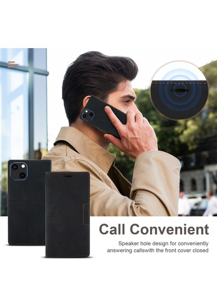 iPhone15 Pro Cüzdan Stand Telefon Kılıfı Pu Derisi+Tpu Telefon Kapak Black (Yurt Dışından)