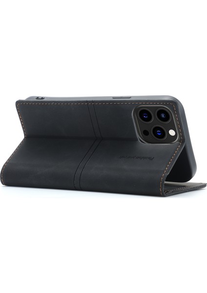 iPhone15 Pro Cüzdan Stand Telefon Kılıfı Pu Derisi+Tpu Telefon Kapak Black (Yurt Dışından)