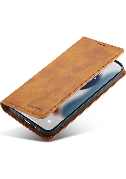 iPhone15 Pro Max Cilt Touch Pu Deri Manyetik Telefon Vaka Telefon Kapağı Cüzdan-Brown (Yurt Dışından)