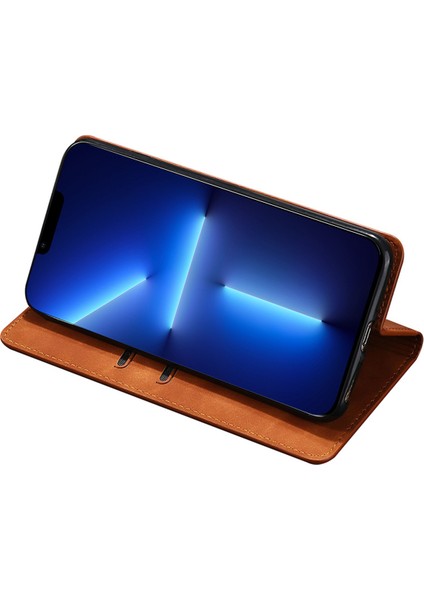 iPhone15 Manyetik Otomatik Ahmsored Deri Kart Tutucu Telefon Kılıfı Cilt-Touch Flip Stand Kapak-Işık Kahverengi (Yurt Dışından) fırsatları