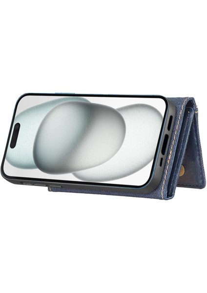 iPhone15 Plus Bölünmüş Tasarımlı Cüzdan Kılıf Kot Kot Ceza Telefon Kapak Blue (Yurt Dışından) modelleri