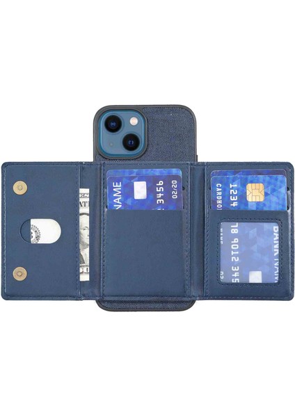 iPhone15 Plus Bölünmüş Tasarımlı Cüzdan Kılıf Kot Kot Ceza Telefon Kapak Blue (Yurt Dışından) fırsatları