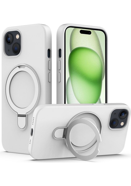 iPhone15 Plus Artı Manyetik Kasa Için Magsafe Telefon Kickstand Cover-White ile Uyumlu (Yurt Dışından)