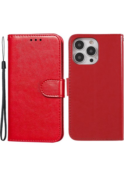 iPhone15 Pro Case Pu Deri Manyetik Kapatma Telefon Kapak-Kırmızı (Yurt Dışından)