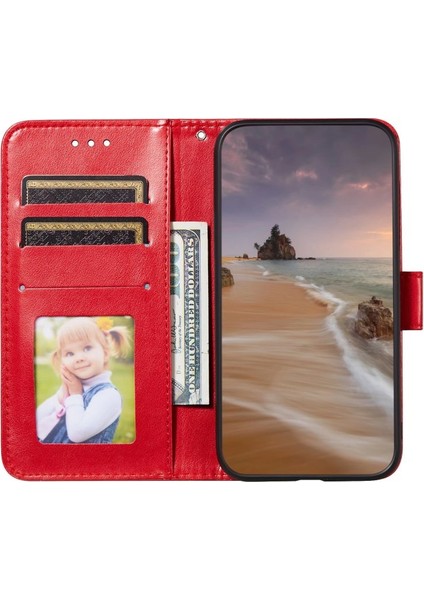 iPhone15 Pro Case Pu Deri Manyetik Kapatma Telefon Kapak-Kırmızı (Yurt Dışından)