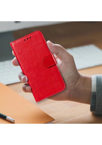 iPhone15 Pro Case Pu Deri Manyetik Kapatma Telefon Kapak-Kırmızı (Yurt Dışından)