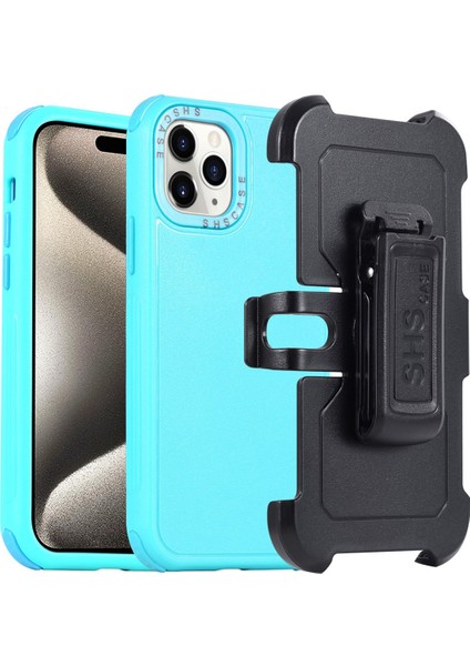iPhone15 Plus Sağlam Koruyucu Kapak Tpu+Pc Kemer Klip Kickstand Telefon Kasası+Sky Mavi (Yurt Dışından)