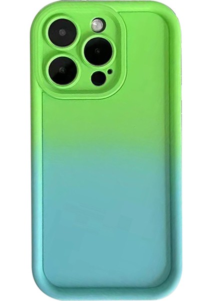 iPhone15 Plus Ön Kara Çizelge Gradyan Renk Silikon Telefon Kılıfı Kesin Kesme Telefon Kapak Yeşil Mavi (Yurt Dışından)