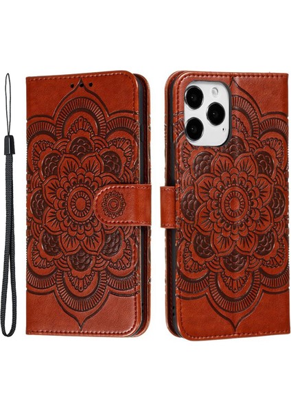 iPhone15 Pro Max Pu Deri Kılıf Stand Manyetik Kapatma Telefon Kapak-Kahverengi (Yurt Dışından)