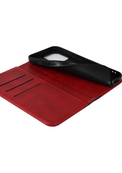 iPhone15 Pro Bi-Renkli Ekleme Pu Deri Dergisi Destek Desteği Stand Cüzdan Kapak-Kırmızı+Siyah (Yurt Dışından)