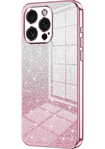 iPhone15 Pro Max Cep Telefonu Kılıfı Kesin Kesim Tpu Elektrapılaşma Glitter Kapak Pembe (Yurt Dışından)