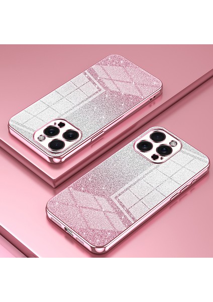 iPhone15 Pro Max Cep Telefonu Kılıfı Kesin Kesim Tpu Elektrapılaşma Glitter Kapak Pembe (Yurt Dışından)