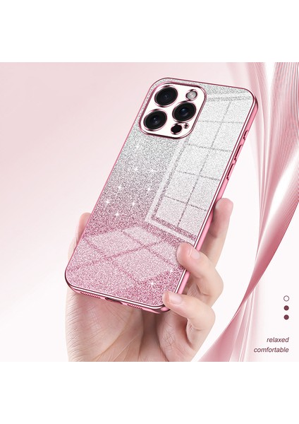 iPhone15 Pro Max Cep Telefonu Kılıfı Kesin Kesim Tpu Elektrapılaşma Glitter Kapak Pembe (Yurt Dışından)