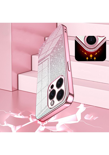 iPhone15 Pro Max Cep Telefonu Kılıfı Kesin Kesim Tpu Elektrapılaşma Glitter Kapak Pembe (Yurt Dışından)