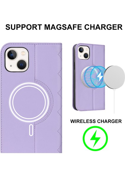 iPhone15 Pu Deri Kart Tutucu Kılıfı Stand Rfıd Engelleme Telefon Kapağı Magsafe-Purple ile Uyumlu (Yurt Dışından)
