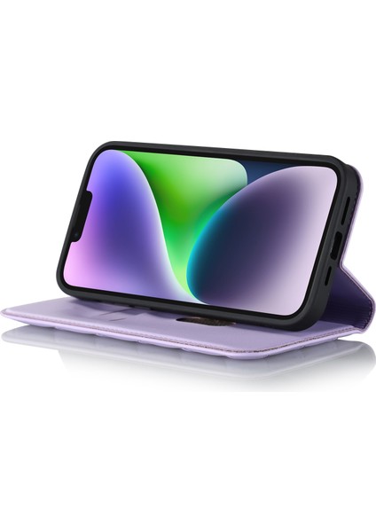 iPhone15 Pu Deri Kart Tutucu Kılıfı Stand Rfıd Engelleme Telefon Kapağı Magsafe-Purple ile Uyumlu (Yurt Dışından)