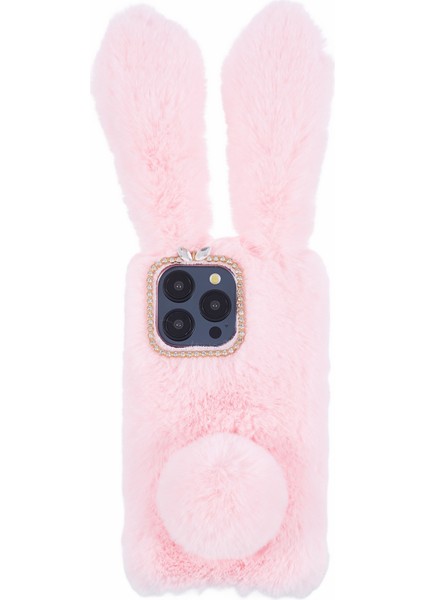 iPhone15 Pro Fluffy 3D Bunny Kulakları Kış Kış Sıcak Yumuşak Tpu Telefon Vaka-Pembe (Yurt Dışından)
