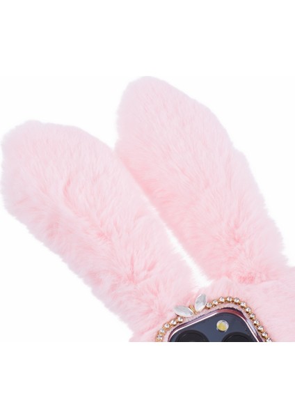 iPhone15 Pro Fluffy 3D Bunny Kulakları Kış Kış Sıcak Yumuşak Tpu Telefon Vaka-Pembe (Yurt Dışından)