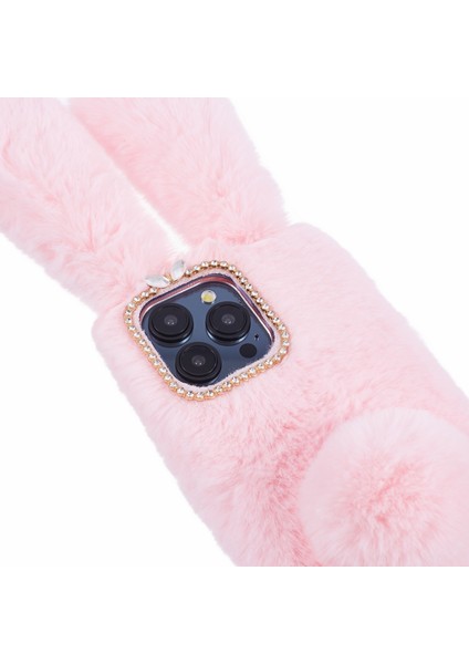 iPhone15 Pro Fluffy 3D Bunny Kulakları Kış Kış Sıcak Yumuşak Tpu Telefon Vaka-Pembe (Yurt Dışından)