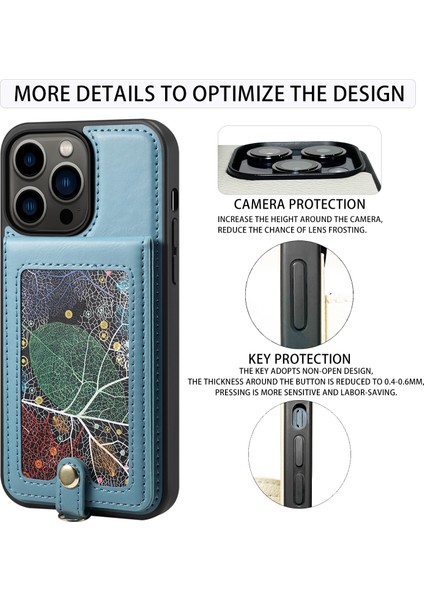 iPhone15 Pro Desen Basılı Kart Tutucu Kickstand Telefon Kılıfı Pu Deri+Tpu Uzun Kayış Mavisi ile Kapak (Yurt Dışından) modelleri