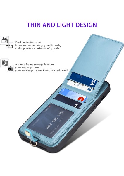 iPhone15 Pro Desen Basılı Kart Tutucu Kickstand Telefon Kılıfı Pu Deri+Tpu Uzun Kayış Mavisi ile Kapak (Yurt Dışından) indirimleri