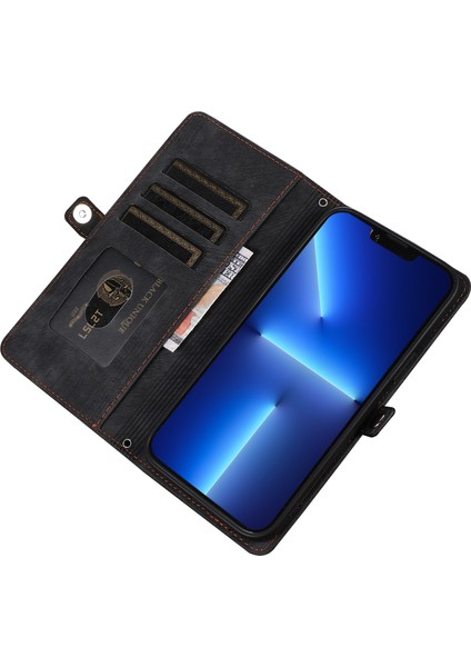 iPhone15 Plus Için Plus Görüntüleme Stand Cüzdan Kılıfı 9 Kart Yuvaları Zipper Cep Pu Deri Telefon Kapağı Strap-Brown (Yurt Dışından) modelleri
