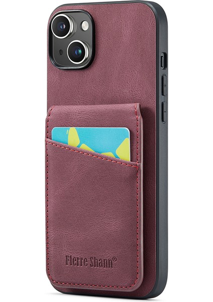 iPhone15 Kılıf Kartı Tutucu Damla Kanıtı Pu Deri+Tpu Telefon Kapak-Blue-Red (Yurt Dışından)