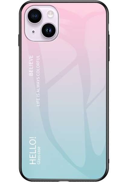 iPhone15 Plus Gradyan Renkli Telefon Kılıfı Temperli Cam+Tpu Şok Geçirmez Kapak Drahası Pembe Mavisi (Yurt Dışından)