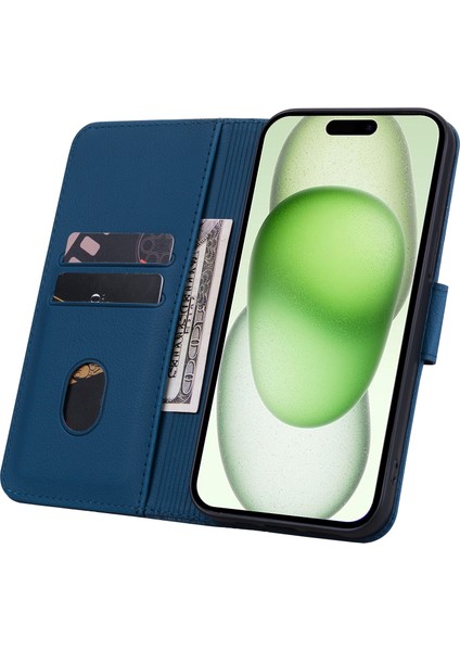 iPhone15 Plus Case Rhombus Için Cüzdan Stand-Sapfire ile Iş Deri Telefon Kapağı (Yurt Dışından)