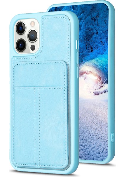 iPhone15 Pro Matte Pu Deri+Tpu Telefon Stand Kılıfı Önleme Önleyici Cep Telefonu Koruyucu Arka Kapak Mavisi (Yurt Dışından)