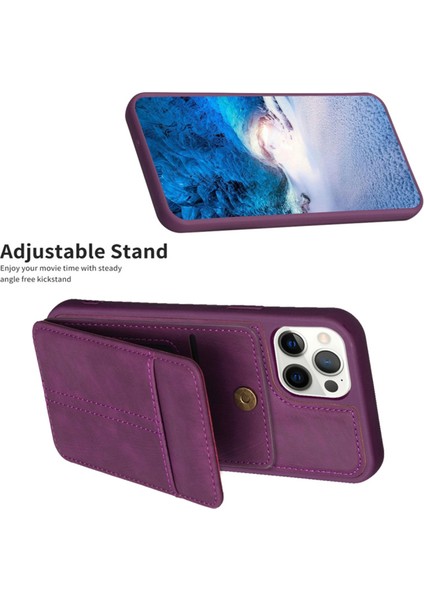 iPhone15 Pro Matte Pu Deri+Tpu Telefon Stand Kılıfı Önleme Önleyici Cep Telefonu Koruyucu Arka Kapak Mavisi (Yurt Dışından)