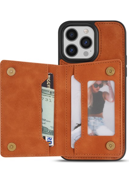 iPhone15 Pro Max Zipper Cep Telefon Kılıfı Kickstand Cüzdan Pu Deri Kaplamalı Tpu Kapak-Kahverengi (Yurt Dışından) modelleri