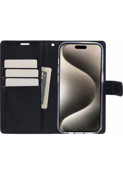 iPhone15 Pro Case Cüzdan Pu Deri Kapak Black Için Blue Moon (Yurt Dışından)