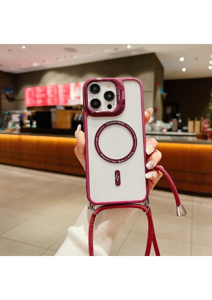 Pc+Tpu Kickstand Kapağı, iPhone15 Pro Case Şok Geçirmez Telefon Kapağı Magsafe-Red ile Uyumlu (Yurt Dışından)