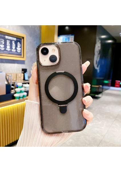 iPhone15 Plus Case Tpu+Akrilik Kickstand Manyetik Telefon Kapak-Atlatıcı Siyah (Yurt Dışından)
