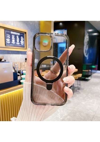 iPhone15 Plus Case Tpu+Akrilik Kickstand Manyetik Telefon Kapak-Atlatıcı Siyah (Yurt Dışından)
