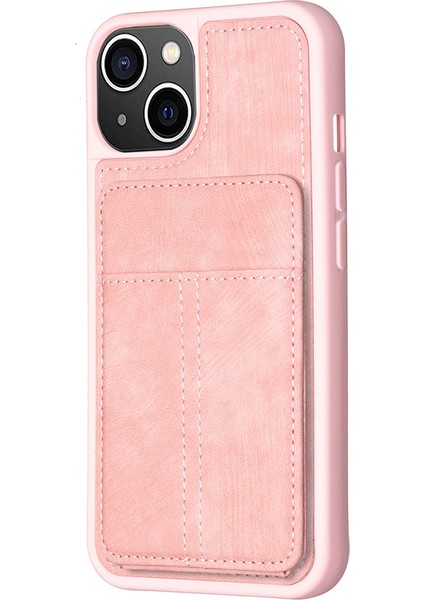 iPhone15 Plus Kart Yuvaları Için Kickstand Case Mat Pu Deri Kaplamalı Tpu Telefon Kapak-Pembe (Yurt Dışından)