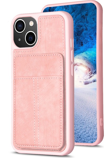 iPhone15 Plus Kart Yuvaları Için Kickstand Case Mat Pu Deri Kaplamalı Tpu Telefon Kapak-Pembe (Yurt Dışından)