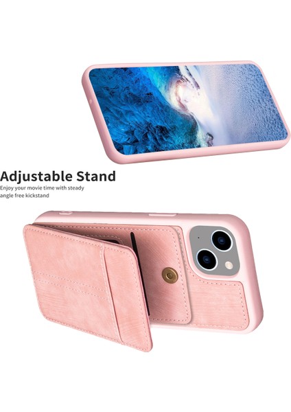 iPhone15 Plus Kart Yuvaları Için Kickstand Case Mat Pu Deri Kaplamalı Tpu Telefon Kapak-Pembe (Yurt Dışından)