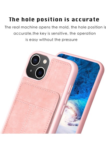 iPhone15 Plus Kart Yuvaları Için Kickstand Case Mat Pu Deri Kaplamalı Tpu Telefon Kapak-Pembe (Yurt Dışından)