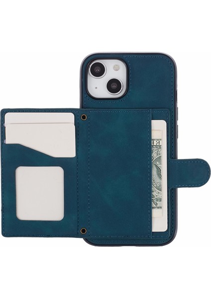 iPhone15 Plus Için Plus Grid Baskılı Cüzdan Kılıfı Pu Deri Kaplamalı Tpu Kart Yuvaları Kickstand Telefon Kapağı Omuz Kayışı Yeşili (Yurt Dışından)
