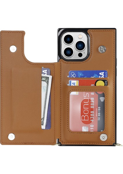 iPhone15 Pro Max Rfıd Engelleme Telefon Kılıfı Tpu+Pu Kickstand Cüzdan Telefon Kapağı Omuz Kayış Kahverengi (Yurt Dışından)