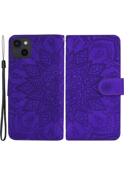 iPhone15 Plus Çizgiye Karşı Çizelge Anti Telefon Kapağı Buzağı Dokusu Stand Baskılı Çiçek Cüzdan Deri Kılıf-Doğru (Yurt Dışından)