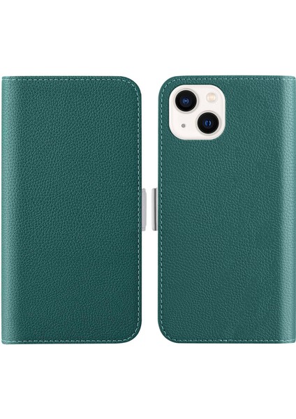 iPhone15 Plus Artı Stand Cüzdan Litchi Doku Şeker Pu Deri Deri Flip Cover-Blackish Yeşil (Yurt Dışından)