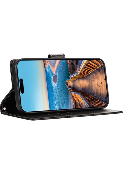 iPhone15 Pro Max Max Baca Droah Koşul Hatları Pu Deri Telefon Kapak Black (Yurt Dışından) modelleri