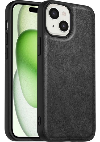 iPhone15 Slim Fit Shell Pu Deri+Tpu+Pc Telefon Kapağı Retro Telefon Kılıfı Black (Yurt Dışından)