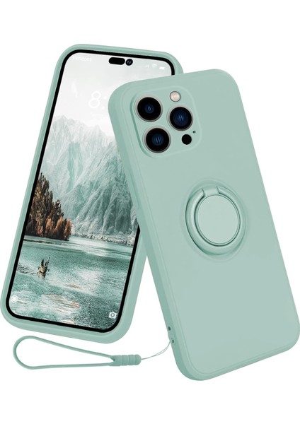 iPhone15 Pro Yüzük Kickstand Case Için Sıvı Silikon Anti-Çizgi Anti-Çizelge Telefon Kapağı, Halat-Cen (Yurt Dışından)