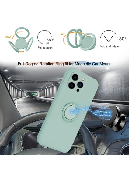 iPhone15 Pro Yüzük Kickstand Case Için Sıvı Silikon Anti-Çizgi Anti-Çizelge Telefon Kapağı, Halat-Cen (Yurt Dışından) indirimleri